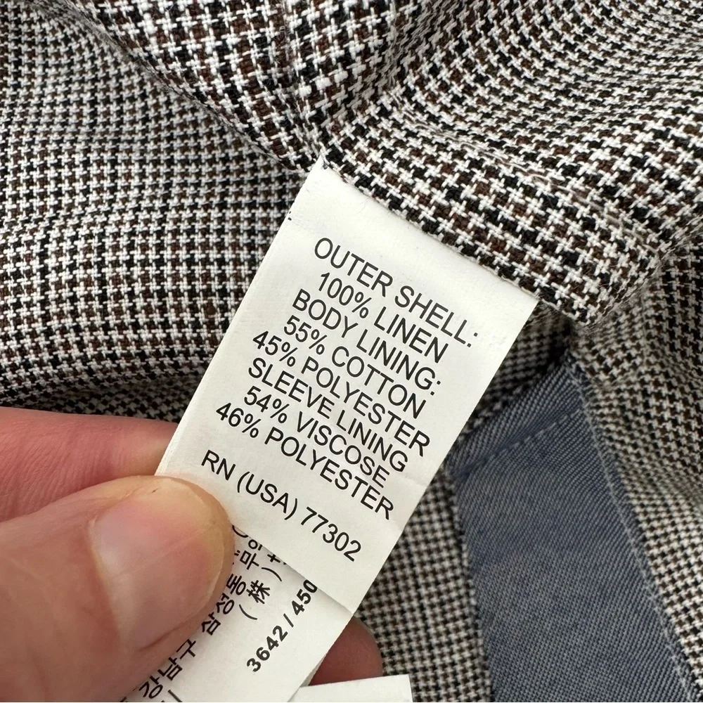 Zara Mens Houndstooth Blazer brown tan tones Linen sport coat Sz 36 half lined